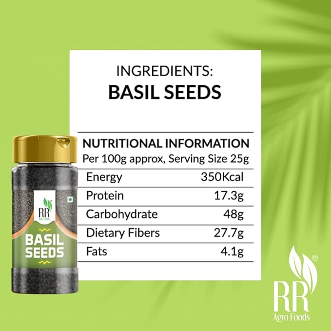 RR AGRO FOODS Basil Seeds For Weight Management | Sabja Seeds | Reduce Body Heat | Tukmaria/Tukhmalanga | Tulsi beej for Eating & Falooda | High in Fibre & Omega 3