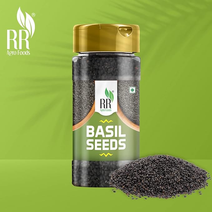 RR AGRO FOODS Basil Seeds For Weight Management | Sabja Seeds | Reduce Body Heat | Tukmaria/Tukhmalanga | Tulsi beej for Eating & Falooda | High in Fibre & Omega 3