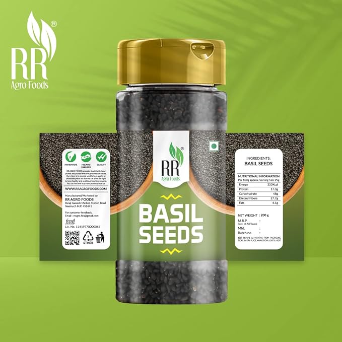 RR AGRO FOODS Basil Seeds For Weight Management | Sabja Seeds | Reduce Body Heat | Tukmaria/Tukhmalanga | Tulsi beej for Eating & Falooda | High in Fibre & Omega 3