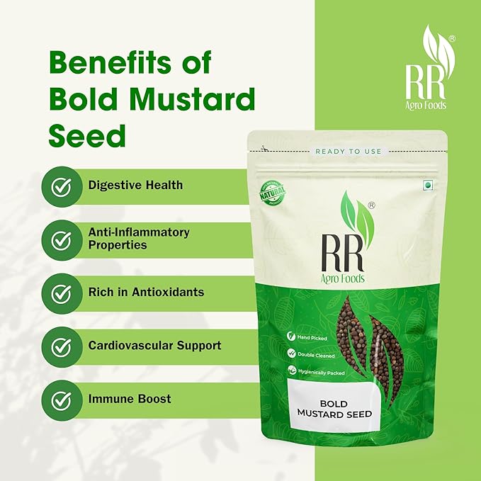 RR AGRO FOODS Black Mustard Seeds Bold  | Rai Dana | Sarson beej | Ava Ginjalu | Aavaalu | Sasive seeds | Whole Spice for Coocking, Seasoning and Pickle