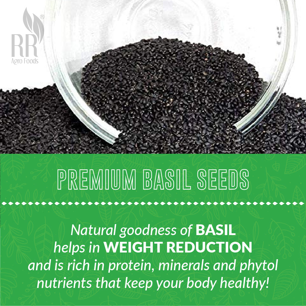 RR Agro Foods Basil Seeds | Sabja Seed | For Drink and Desserts |  Tukmaria Seeds for Weight Loss | Falooda Seed | Seeds for Eating | High in Fibre & Omega3