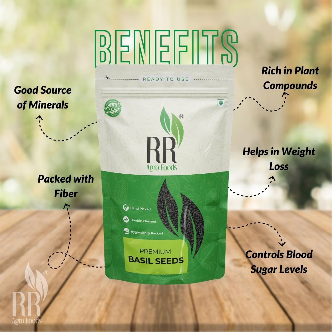 RR Agro Foods Basil Seeds | Sabja Seed | For Drink and Desserts |  Tukmaria Seeds for Weight Loss | Falooda Seed | Seeds for Eating | High in Fibre & Omega3