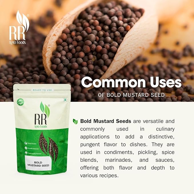 RR AGRO FOODS Black Mustard Seeds Bold  | Rai Dana | Sarson beej | Ava Ginjalu | Aavaalu | Sasive seeds | Whole Spice for Coocking, Seasoning and Pickle