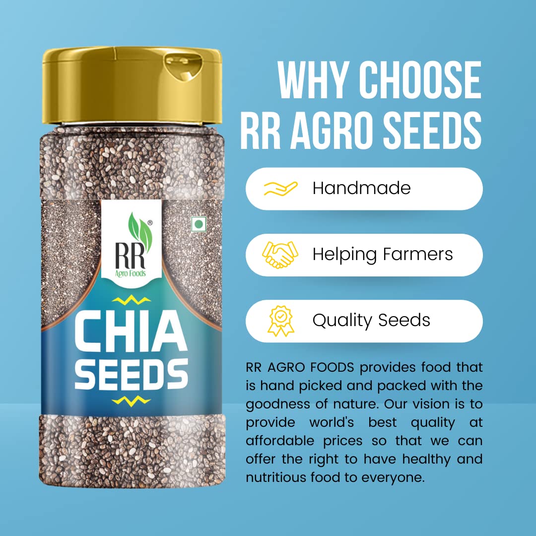 R R AGRO FOODS Premium Raw Chia Seeds Jar - Trial Pack | High in Omega-3 & Fiber | Raw Black Chia for Weight Loss in Pantry