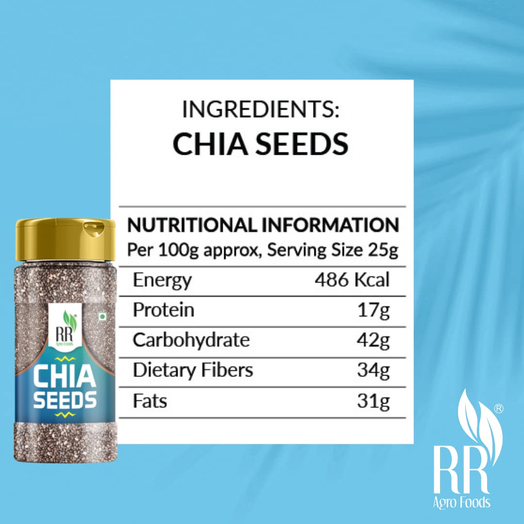 R R AGRO FOODS Premium Raw Chia Seeds Jar - Trial Pack | High in Omega-3 & Fiber | Raw Black Chia for Weight Loss in Pantry