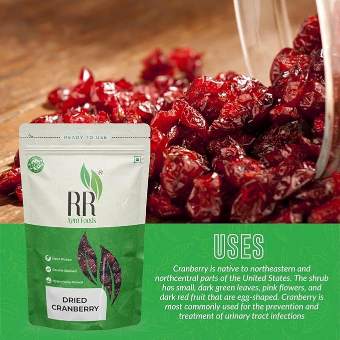 RR AGRO FOODS Dried Cranberries Sweet & Delicious Cranberry Dry Fruit Without Sugar (Gluten Free and Vegan)