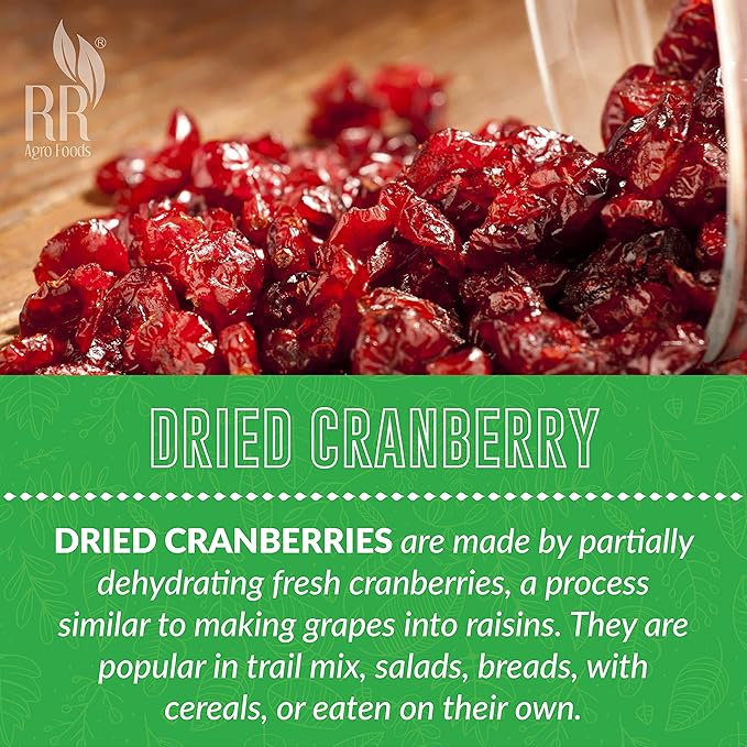 RR AGRO FOODS Dried Cranberries Sweet & Delicious Cranberry Dry Fruit Without Sugar (Gluten Free and Vegan)