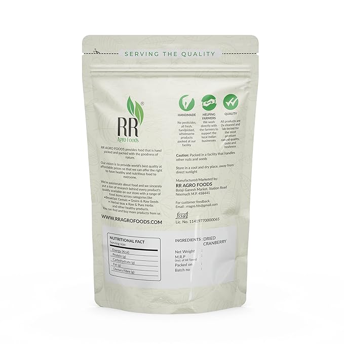 RR AGRO FOODS Dried Cranberries Sweet & Delicious Cranberry Dry Fruit Without Sugar (Gluten Free and Vegan)