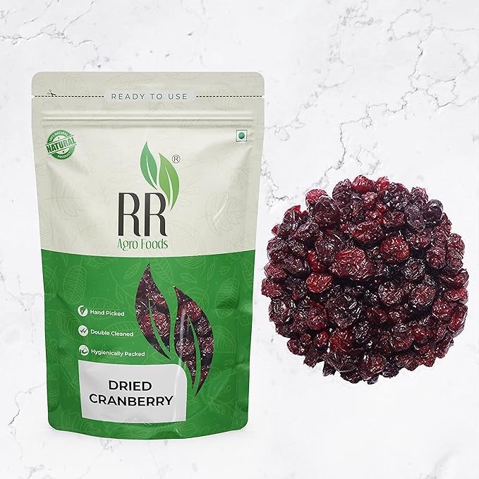 RR AGRO FOODS Dried Cranberries Sweet & Delicious Cranberry Dry Fruit Without Sugar (Gluten Free and Vegan)
