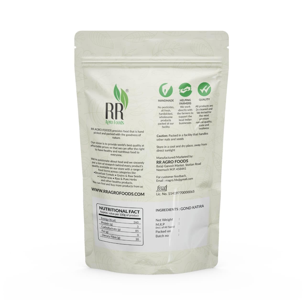 RR Agro Foods Gond Katira (Tragacanth Gum) - Pure & Natural - Edible Cooling Agent & Herbal Remedy