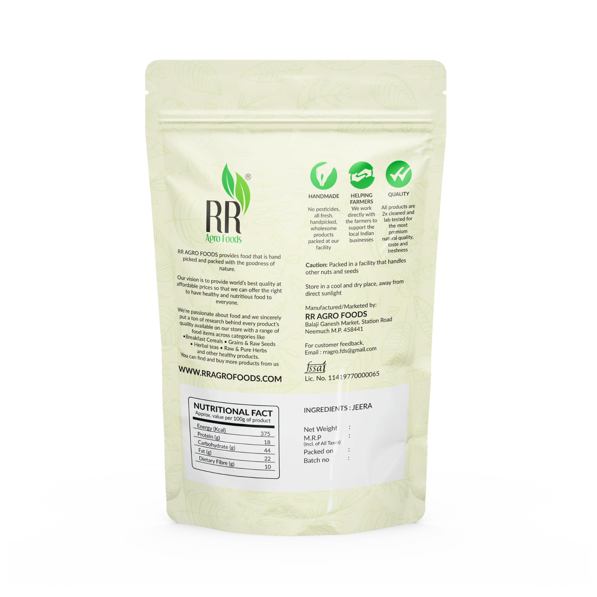 RR AGRO FOODS Whole Cumin Seed (Jeera)- Non-GMO - Rich in Antioxidants - Perfect for Cooking & Health Benefits