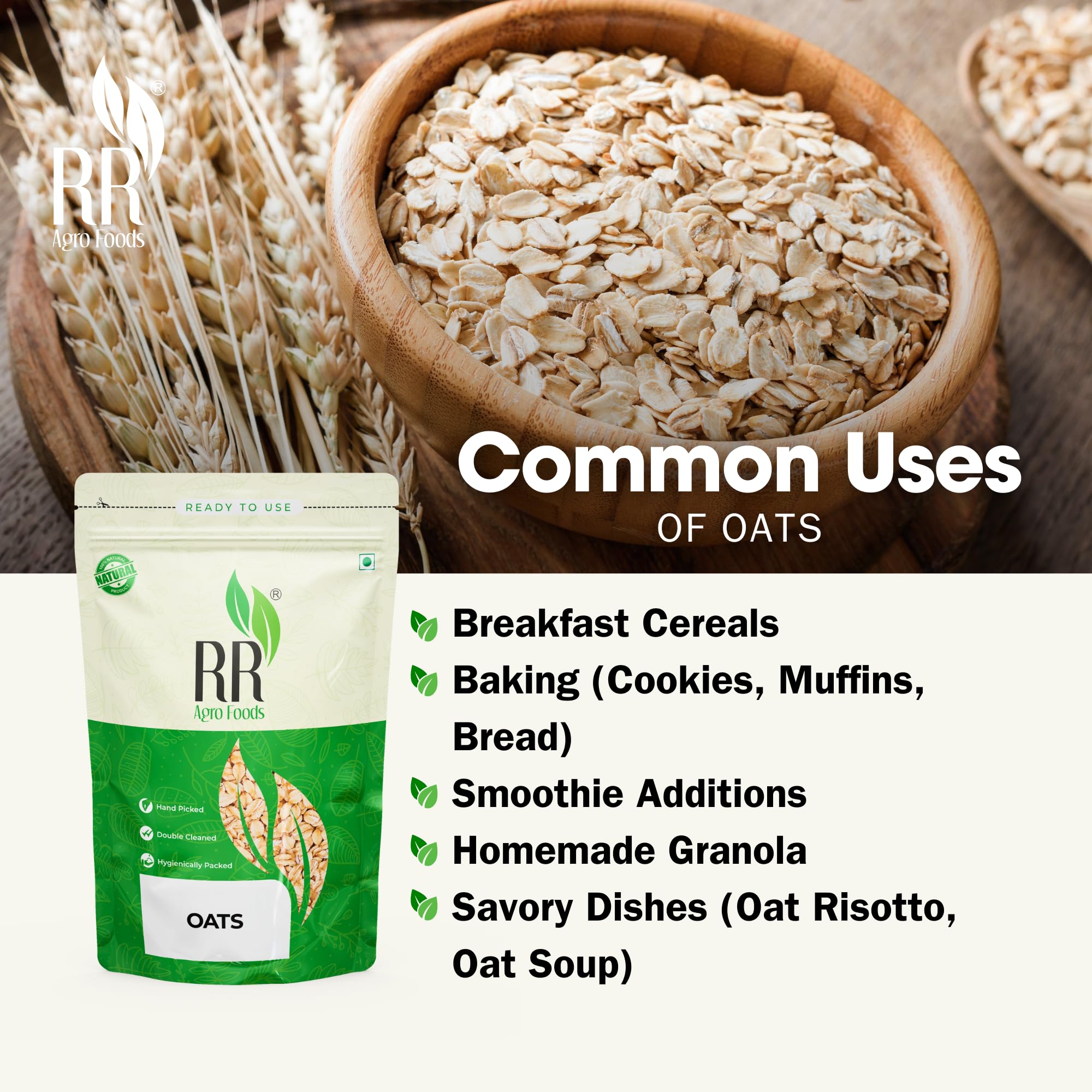RR Agro Foods Rolled Oats | Natural, High Fiber and Protein, Gluten-Free – Ideal for Breakfast